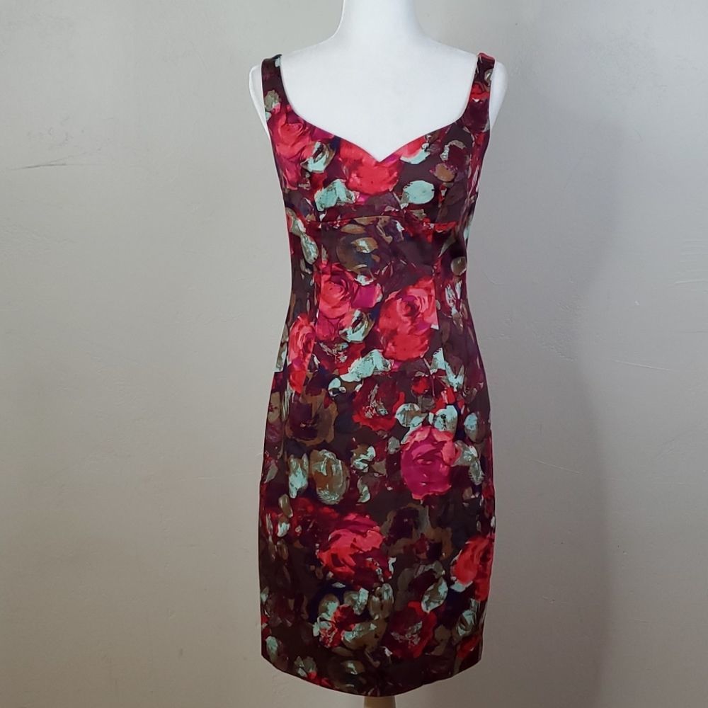 Black Halo Floral Midi Dress - Red and Green